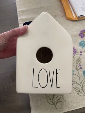 Rae Dunn Ceramic 'LOVE' Birdhouse Decor - Cream